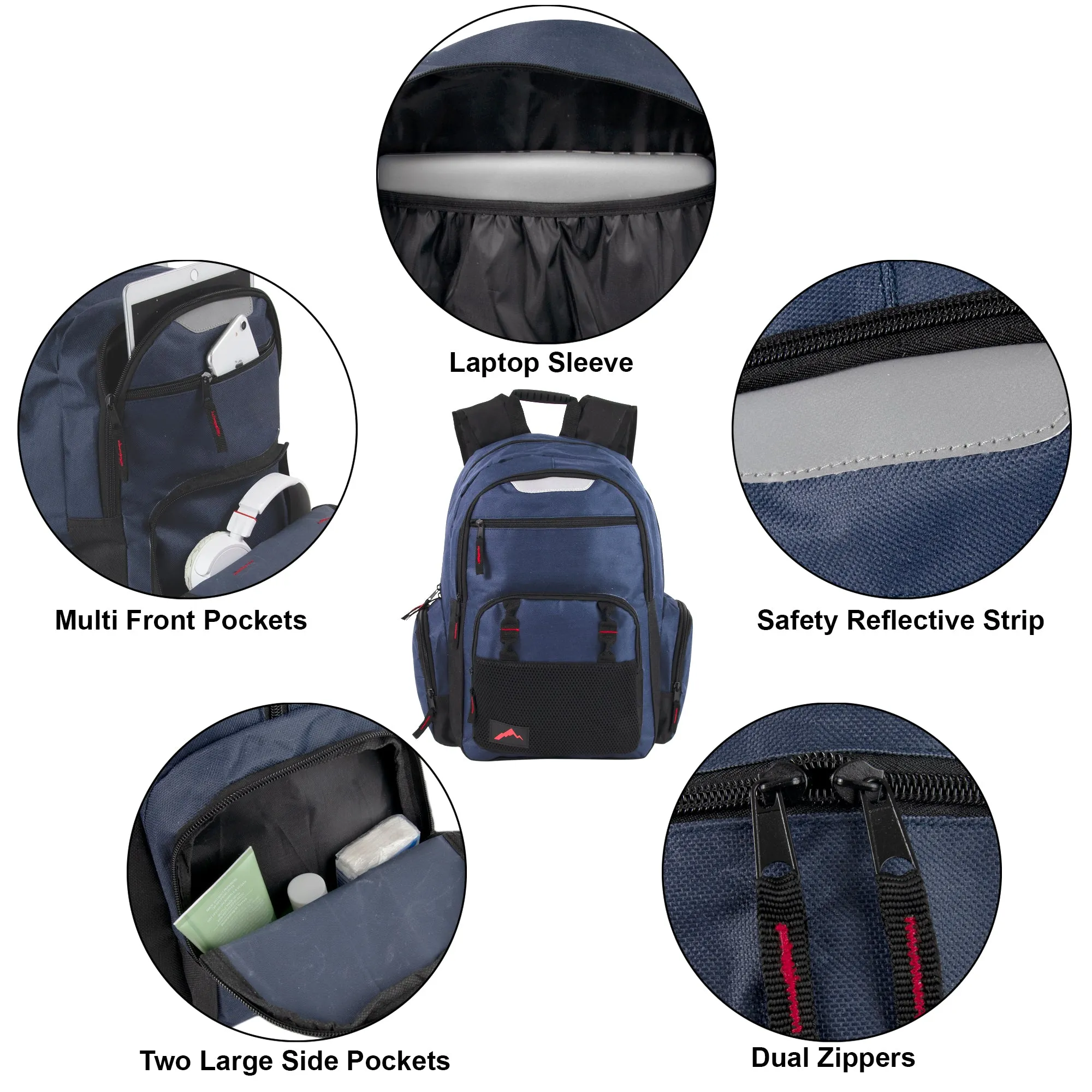 18 Inch Reflective Multi Pocket Backpack with Laptop Section - 3 Colors