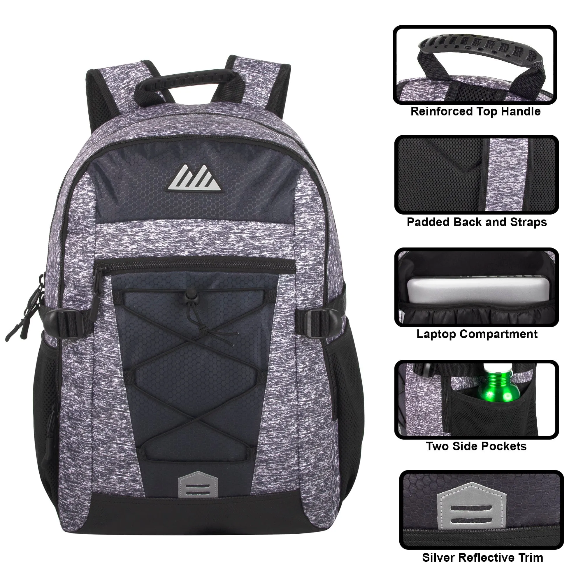 19 Inch Mountain Edge Heather Bungee Cord Backpack With Padded Laptop Section