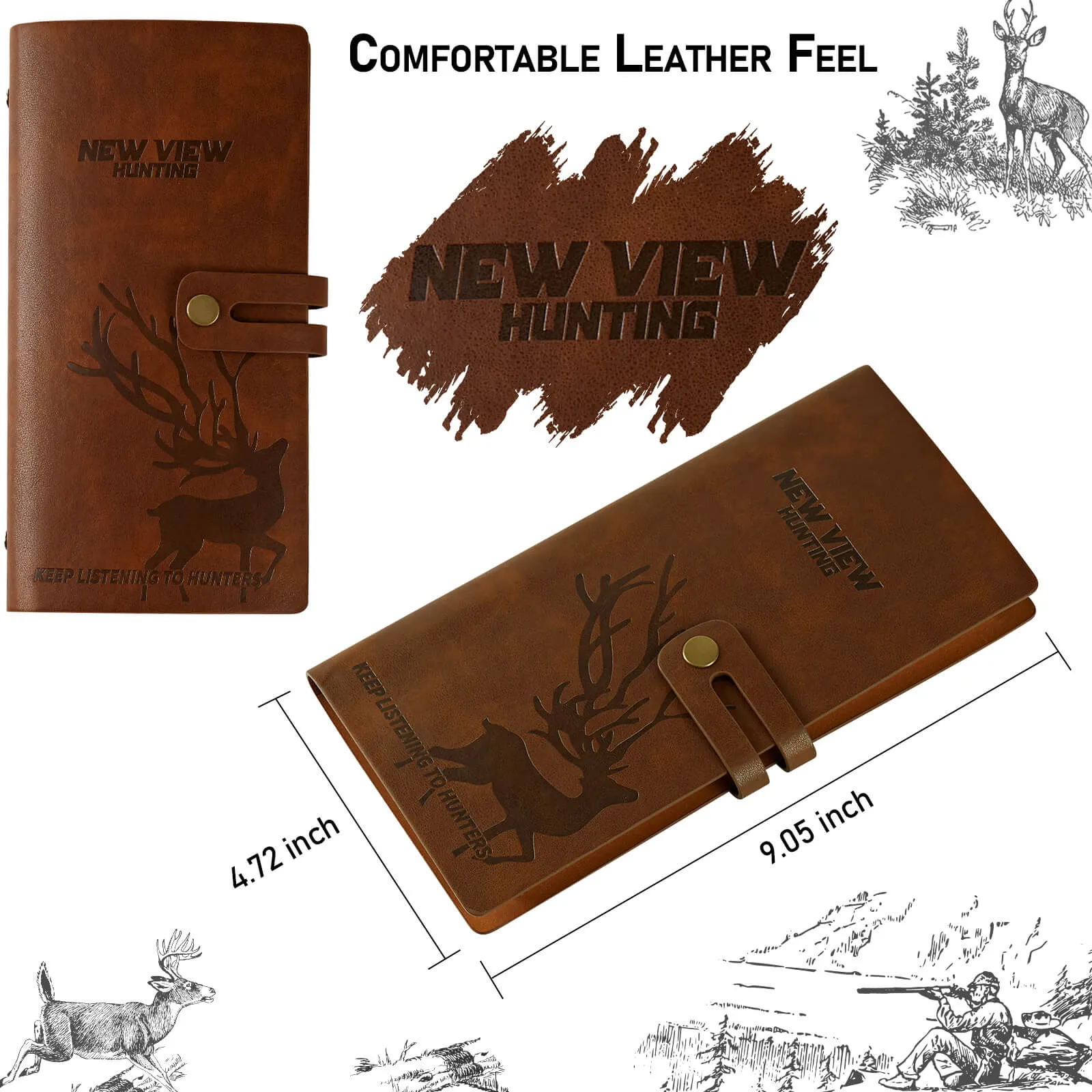 2 Pcs Leather Hunting Log Book for Hunting Record, 100 Pages Side