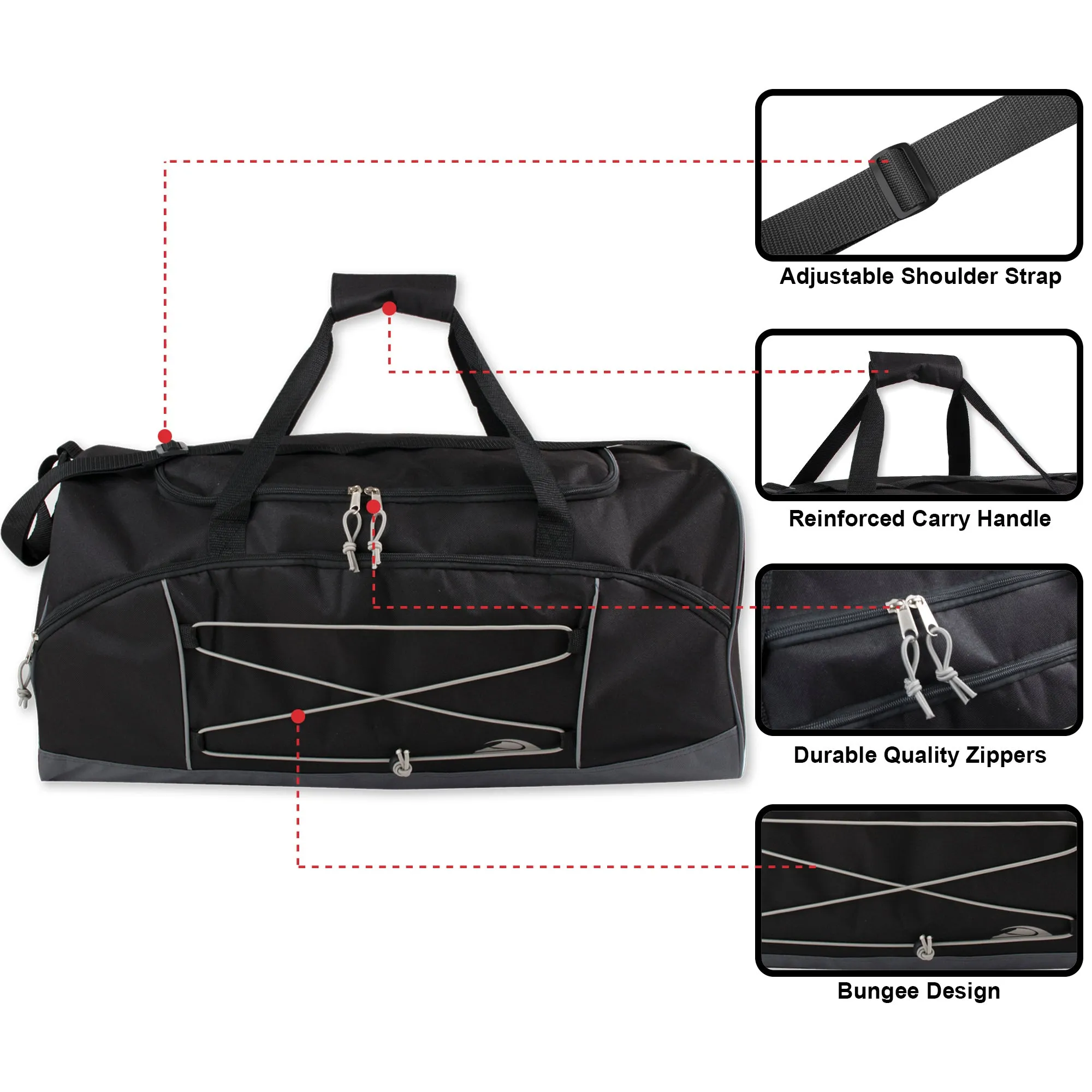 66cm Large Duffel Bag 58L Capacity - Black