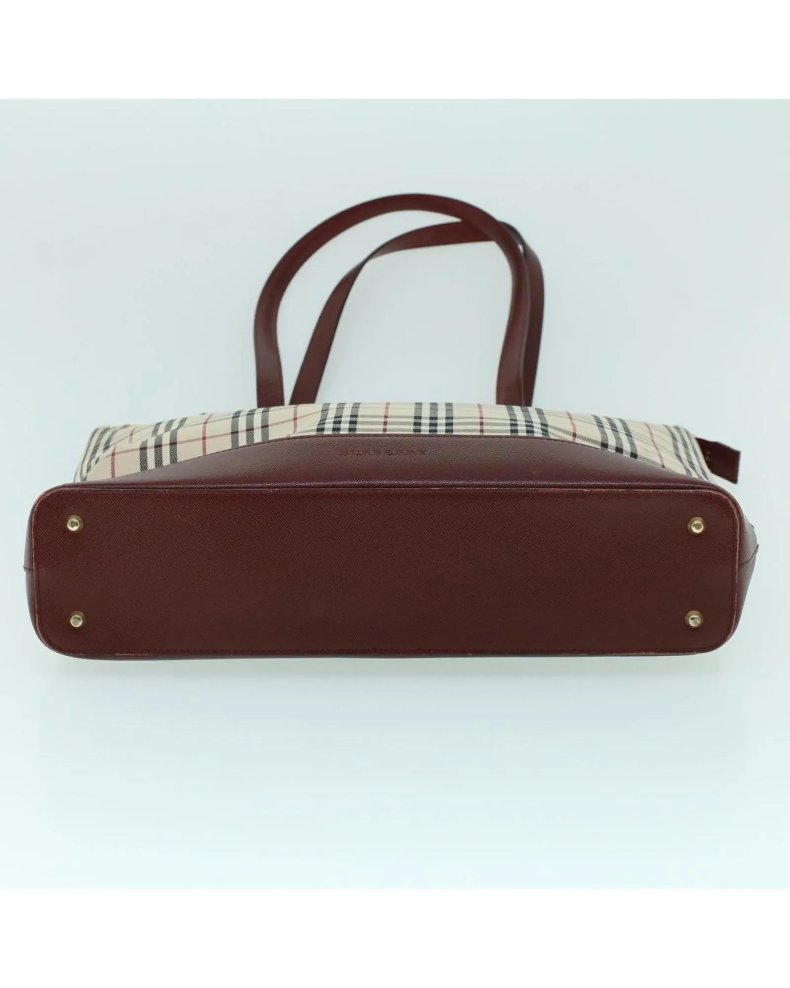 Canvas and Leather Tote Bag with Check Pattern