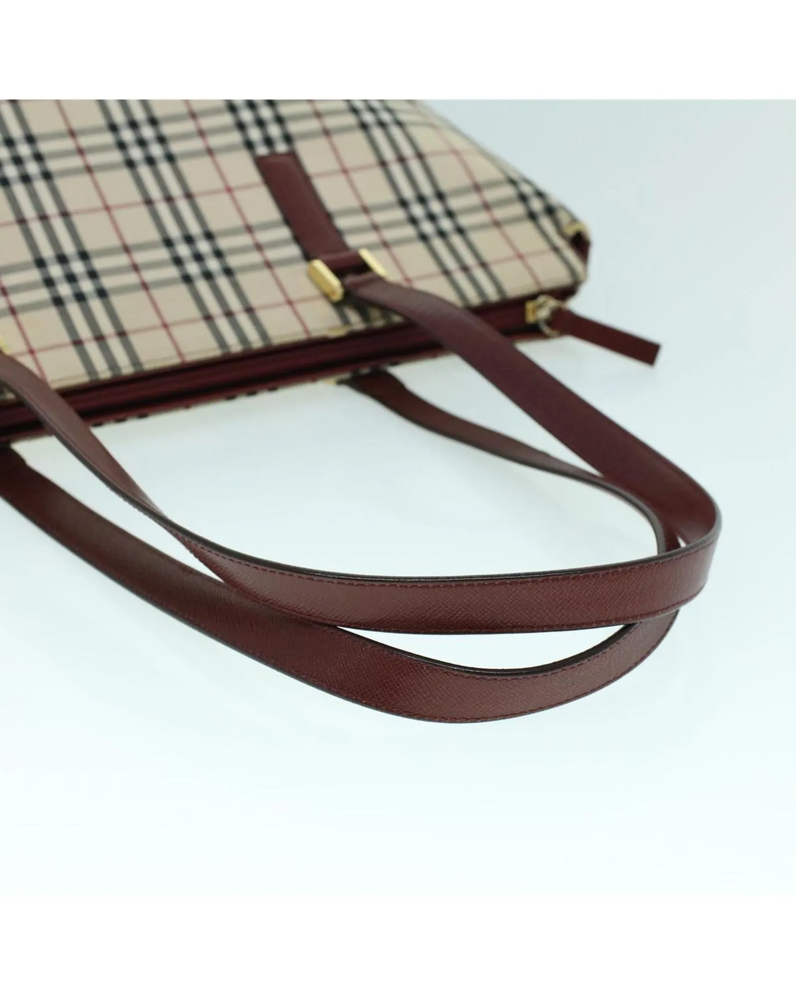 Canvas and Leather Tote Bag with Check Pattern