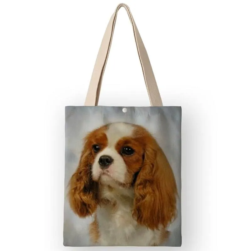 Classical Painting Dog Print Tote Bags