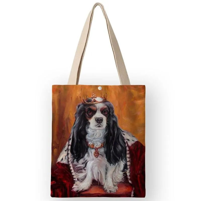 Classical Painting Dog Print Tote Bags