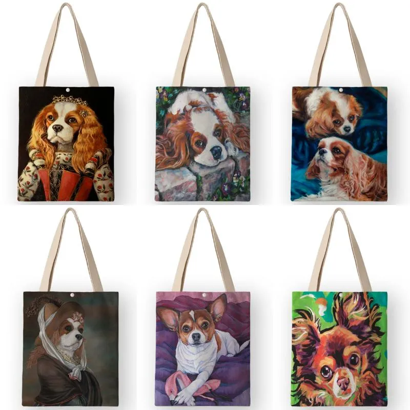 Classical Painting Dog Print Tote Bags