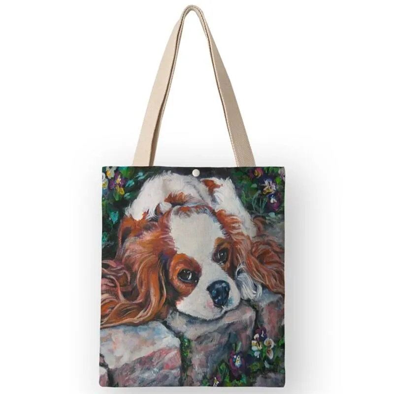 Classical Painting Dog Print Tote Bags