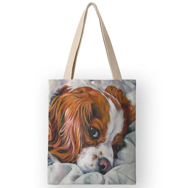 Classical Painting Dog Print Tote Bags