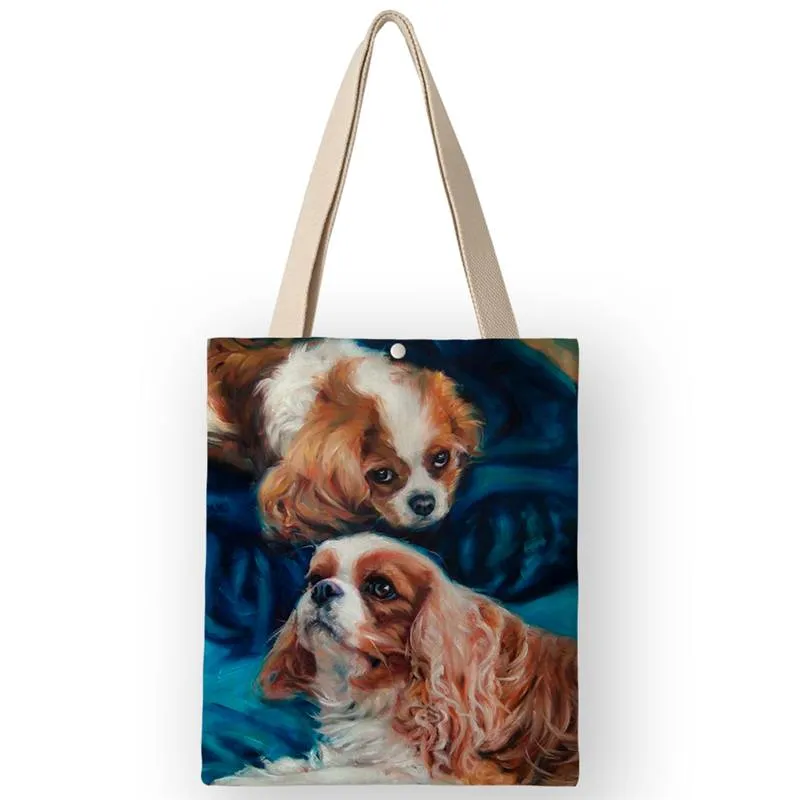 Classical Painting Dog Print Tote Bags