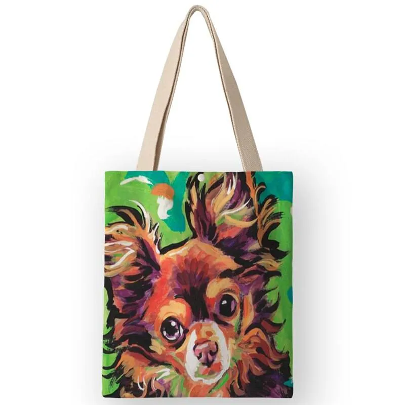 Classical Painting Dog Print Tote Bags