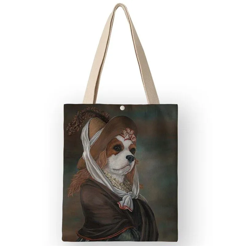 Classical Painting Dog Print Tote Bags