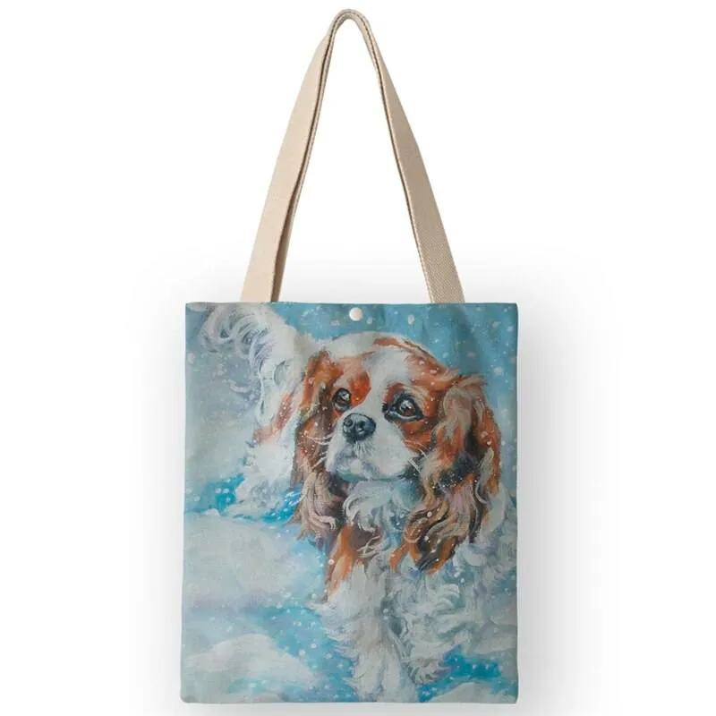 Classical Painting Dog Print Tote Bags