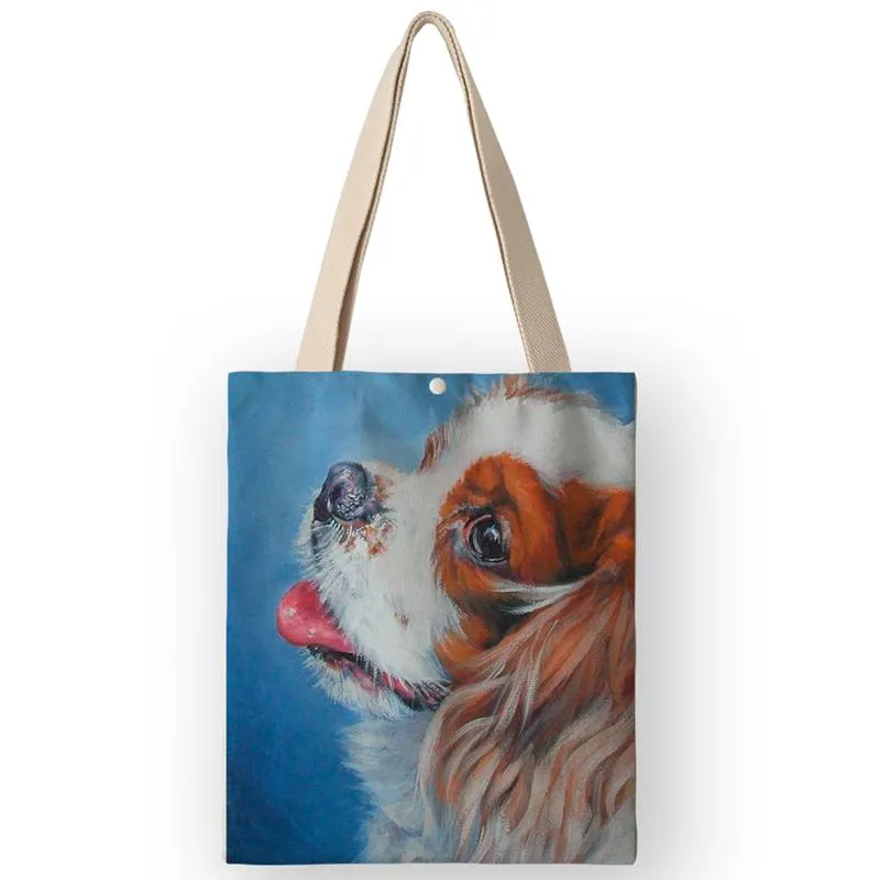 Classical Painting Dog Print Tote Bags