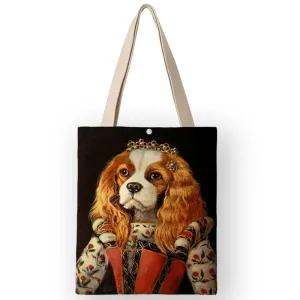 Classical Painting Dog Print Tote Bags