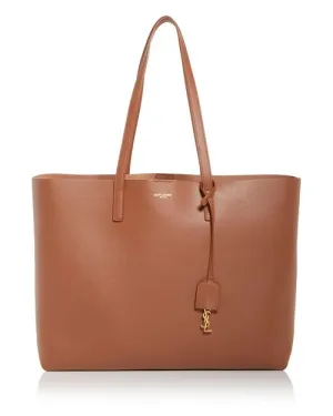 East/West Saint Laurent Leather Shopping Tote, Brown