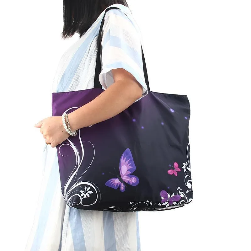 Foldable Purple Butterfly Tote Bag