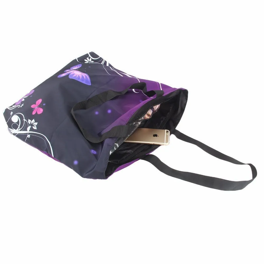 Foldable Purple Butterfly Tote Bag