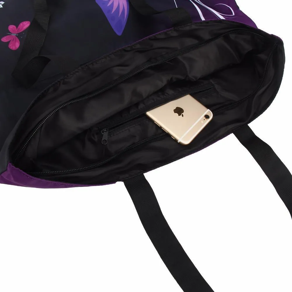 Foldable Purple Butterfly Tote Bag