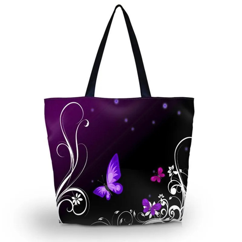 Foldable Purple Butterfly Tote Bag