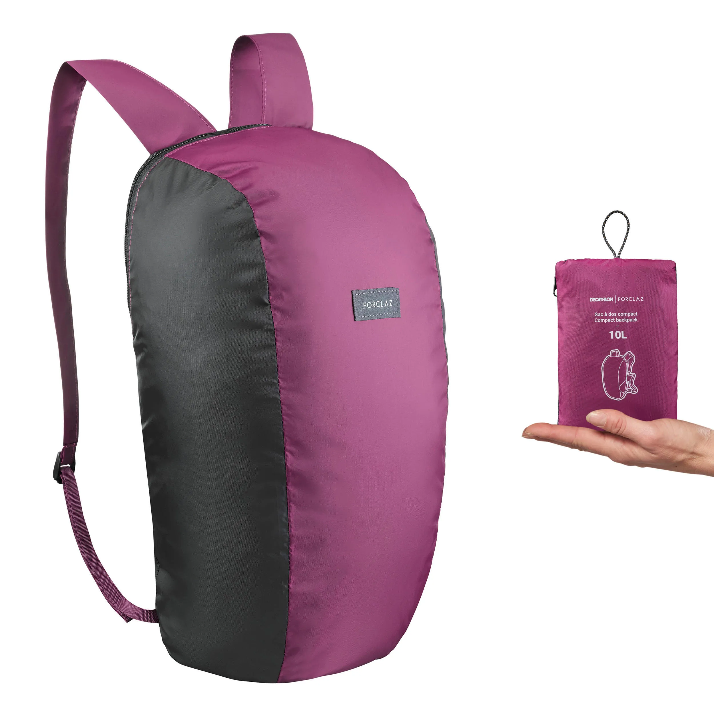 Folding backpack Forclaz Travel Compact 10 l, light plum/black