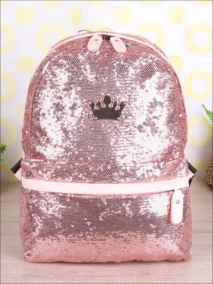 Girls 15" Sequined Backpack with Crown Applique