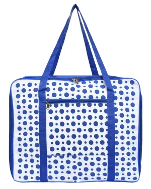 Kuber Industries Dot Printed Large Size Lightweight Foldable Rexine Jumbo Underbed Storage Bag with Zipper and Handle (Blue & White)