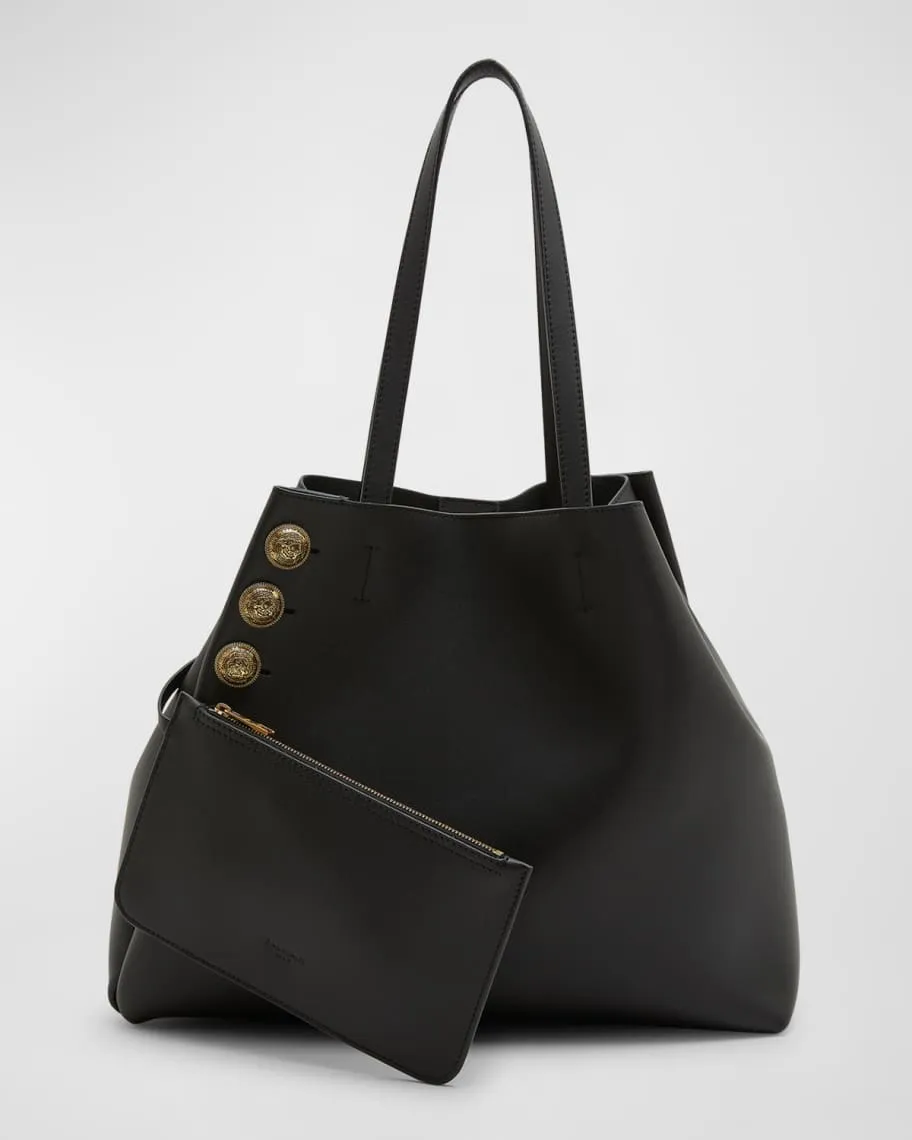 Leather tote bag with Balmain logo button down