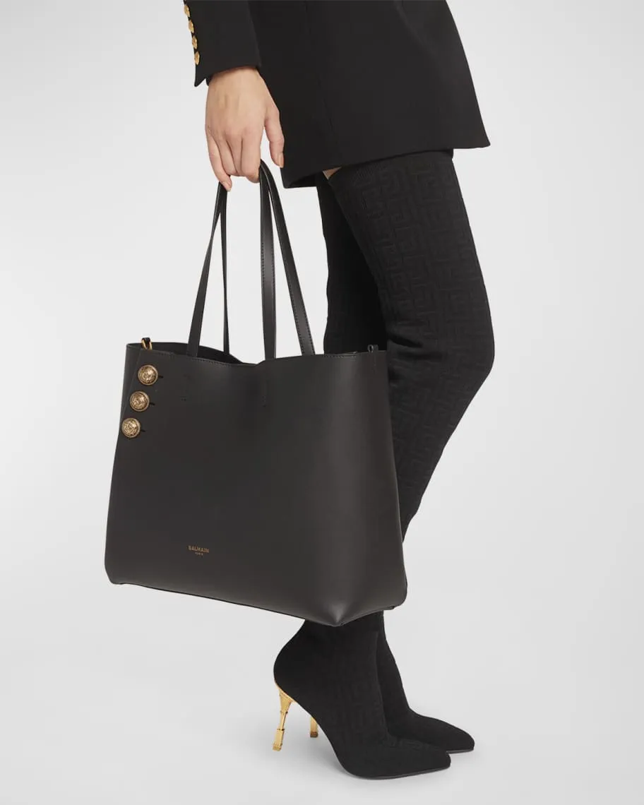 Leather tote bag with Balmain logo button down