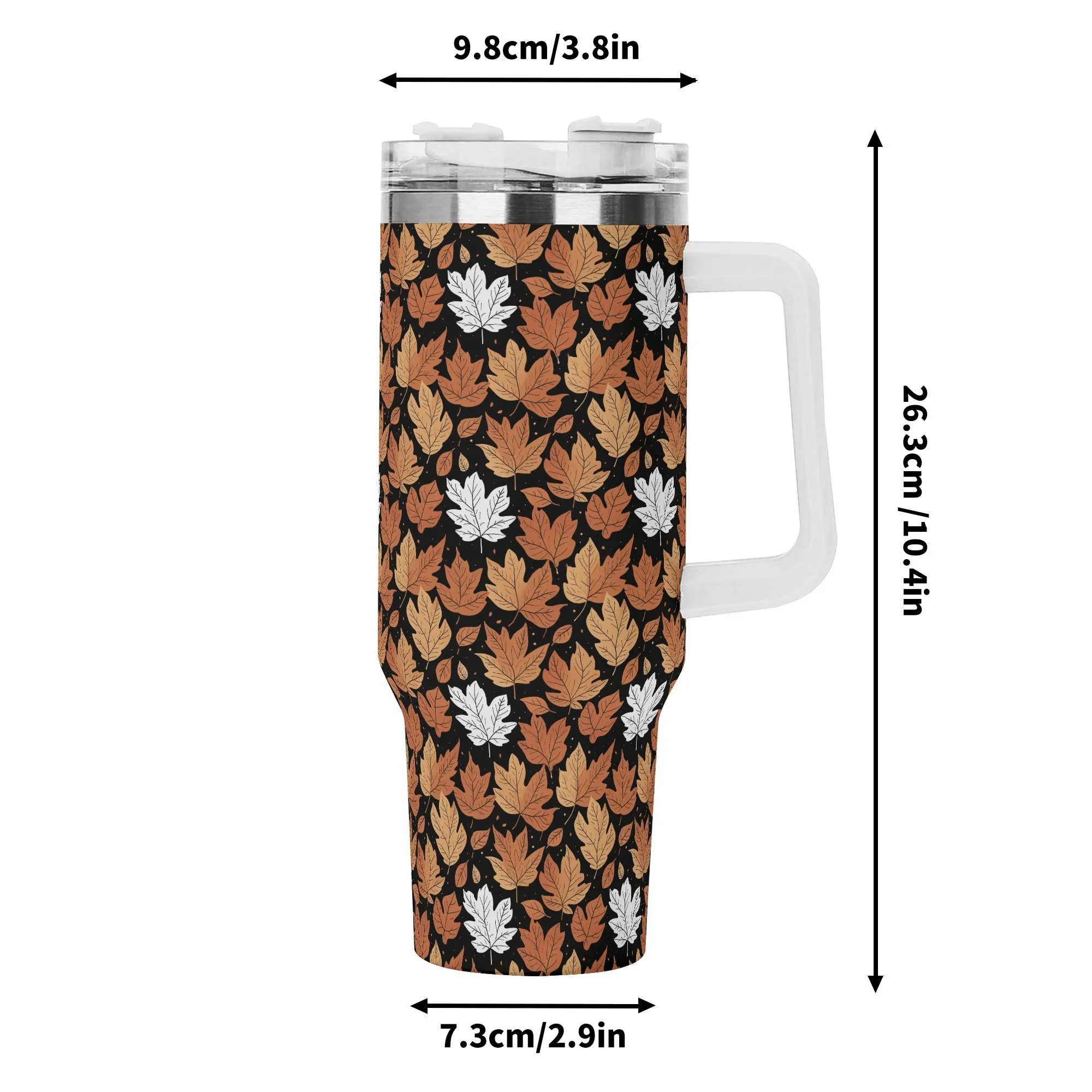 Maple Leaves 40oz Stainless Steel Tumbler Gift With White Handle and Straw