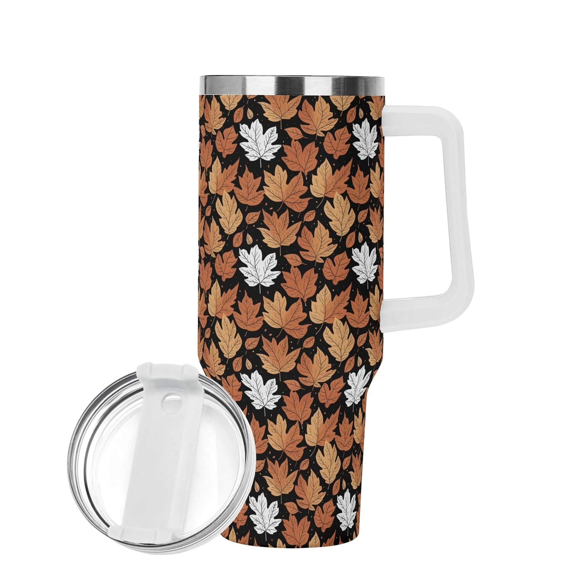 Maple Leaves 40oz Stainless Steel Tumbler Gift With White Handle and Straw