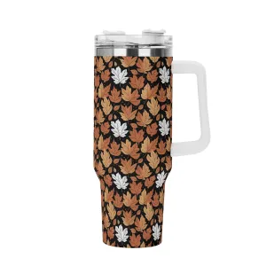 Maple Leaves 40oz Stainless Steel Tumbler Gift With White Handle and Straw