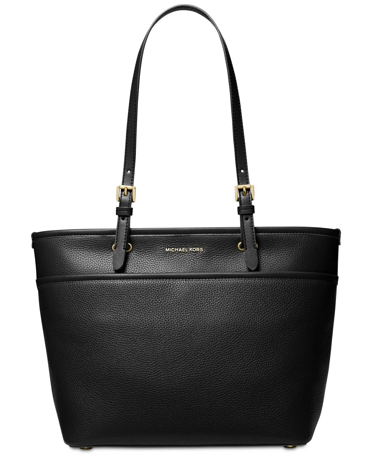 Michael Kors Medium Leather Tote with Zip Pocket and Top, Black