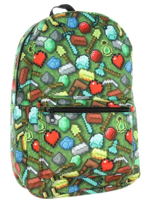 Minecraft Sword Pickaxe Items All Over Sublimated Print Laptop Backpack School Bag