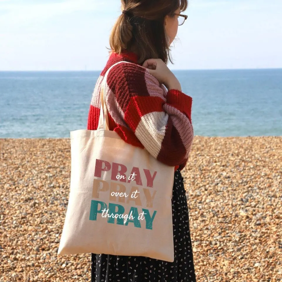 Pray On It Canvas Tote Bags - Christian Tote Bags - Printed Canvas Tote Bags - Cute Bags - Religious Tote Bags - Bible Verse Tote Bags- Ciaocustom