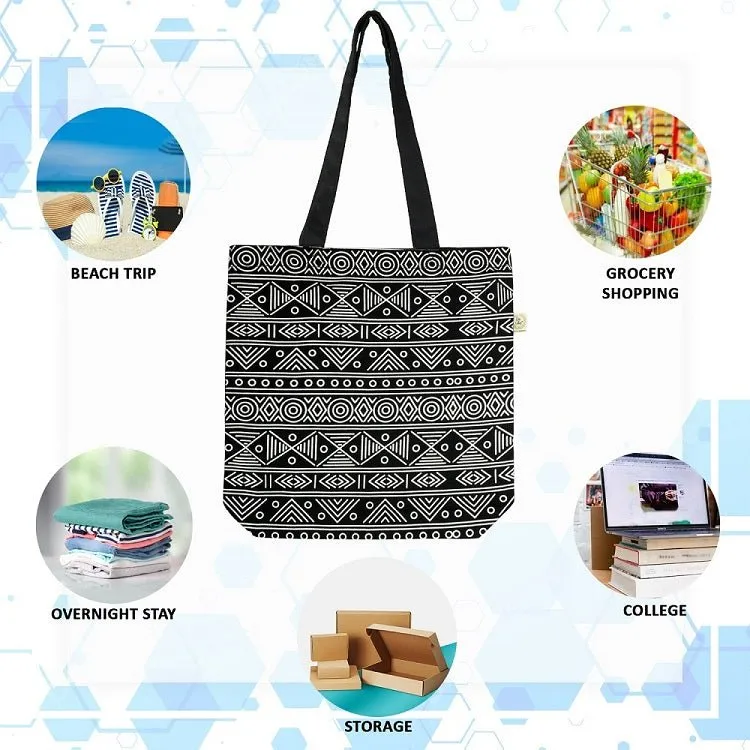 Premium Cotton Canvas Tote Bag- Aztec Black