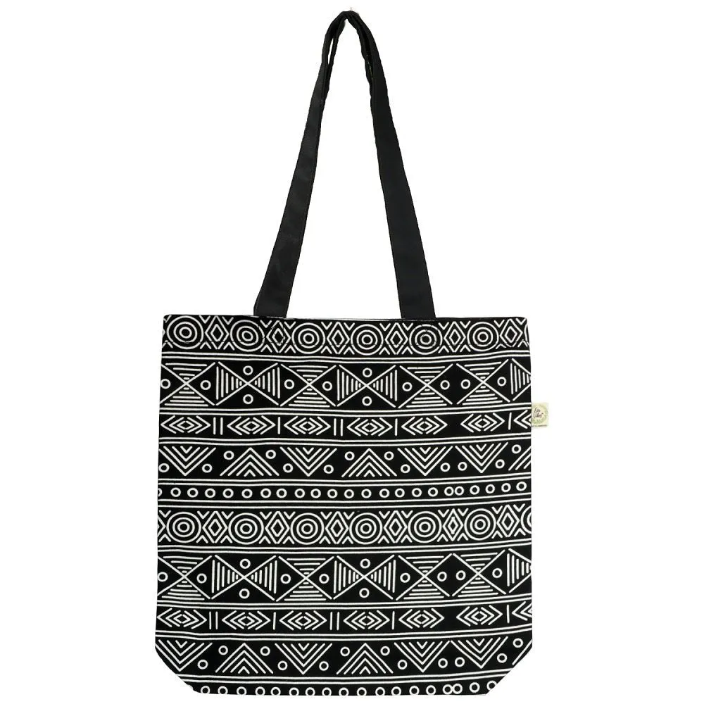 Premium Cotton Canvas Tote Bag- Aztec Black