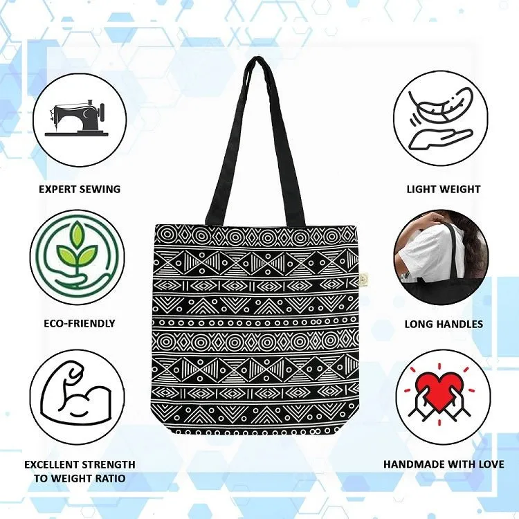 Premium Cotton Canvas Tote Bag- Aztec Black