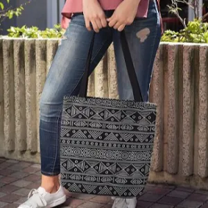 Premium Cotton Canvas Tote Bag- Aztec Black