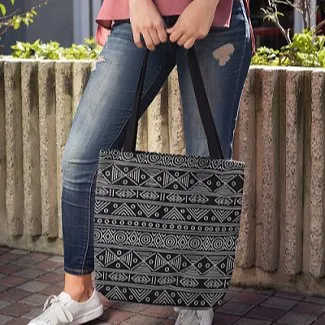 Premium Cotton Canvas Tote Bag- Aztec Black