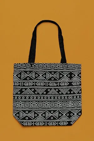 Premium Cotton Canvas Tote Bag- Aztec Black