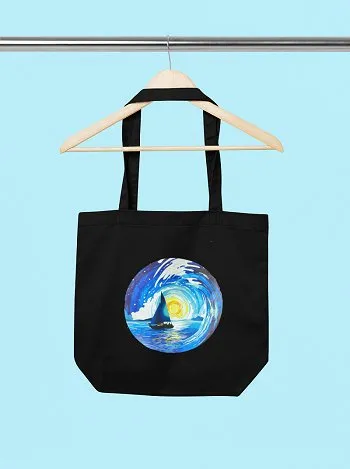 Premium Cotton Canvas Tote Bag- Boat Black