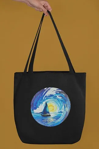 Premium Cotton Canvas Tote Bag- Boat Black