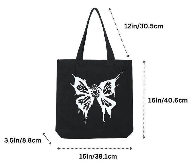 Premium Cotton Canvas Tote Bag- Butterfly Black