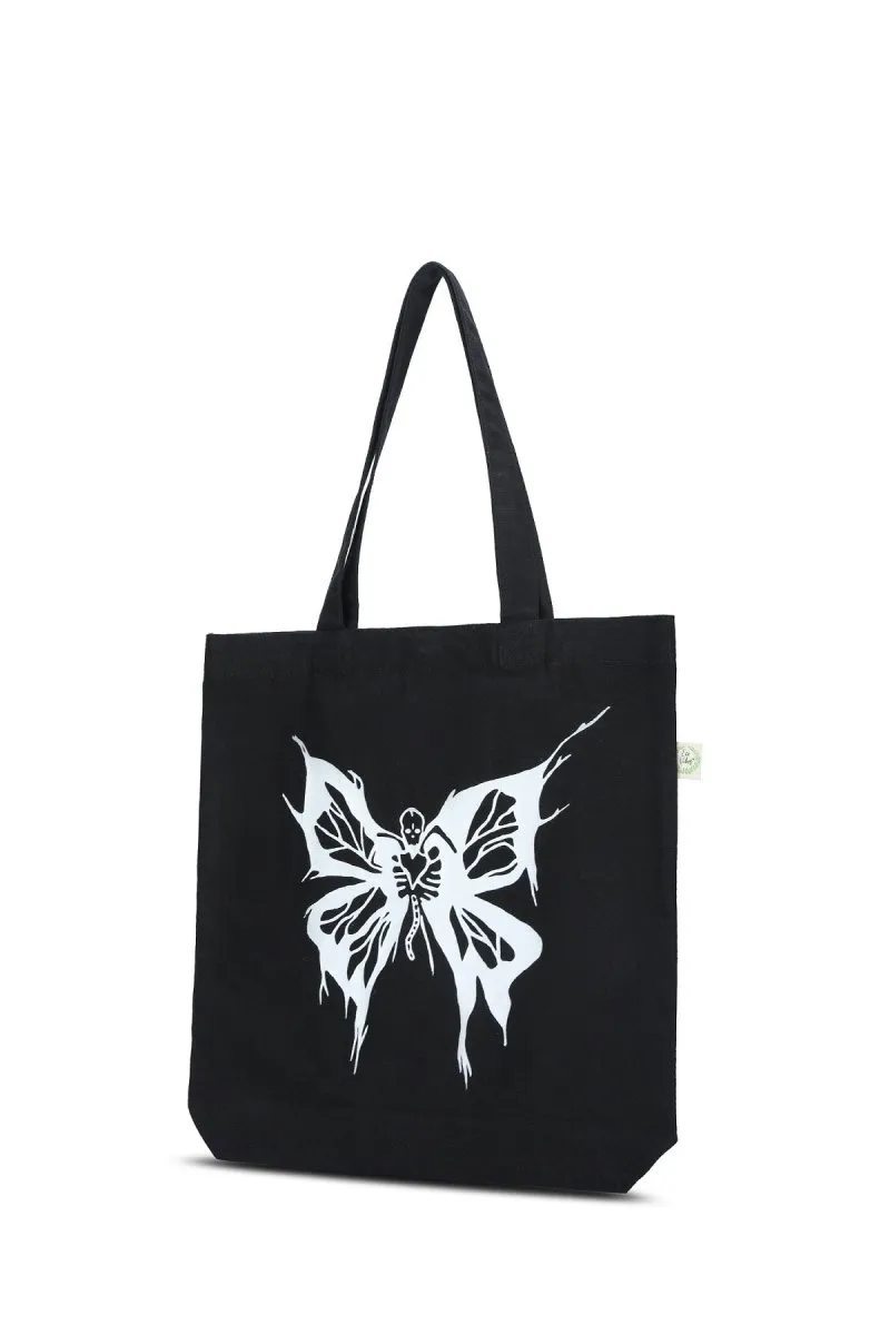 Premium Cotton Canvas Tote Bag- Butterfly Black