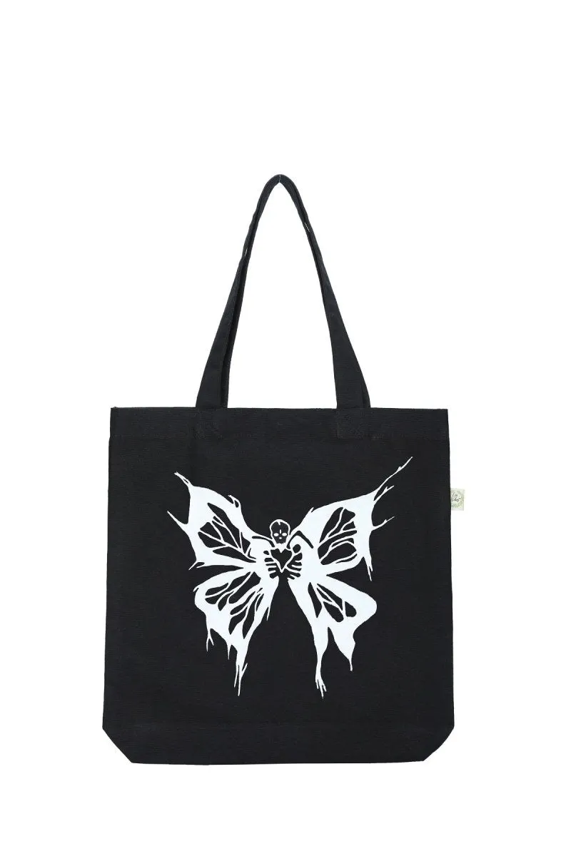 Premium Cotton Canvas Tote Bag- Butterfly Black