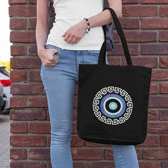 Premium Cotton Canvas Tote Bag- Evil Eye Black