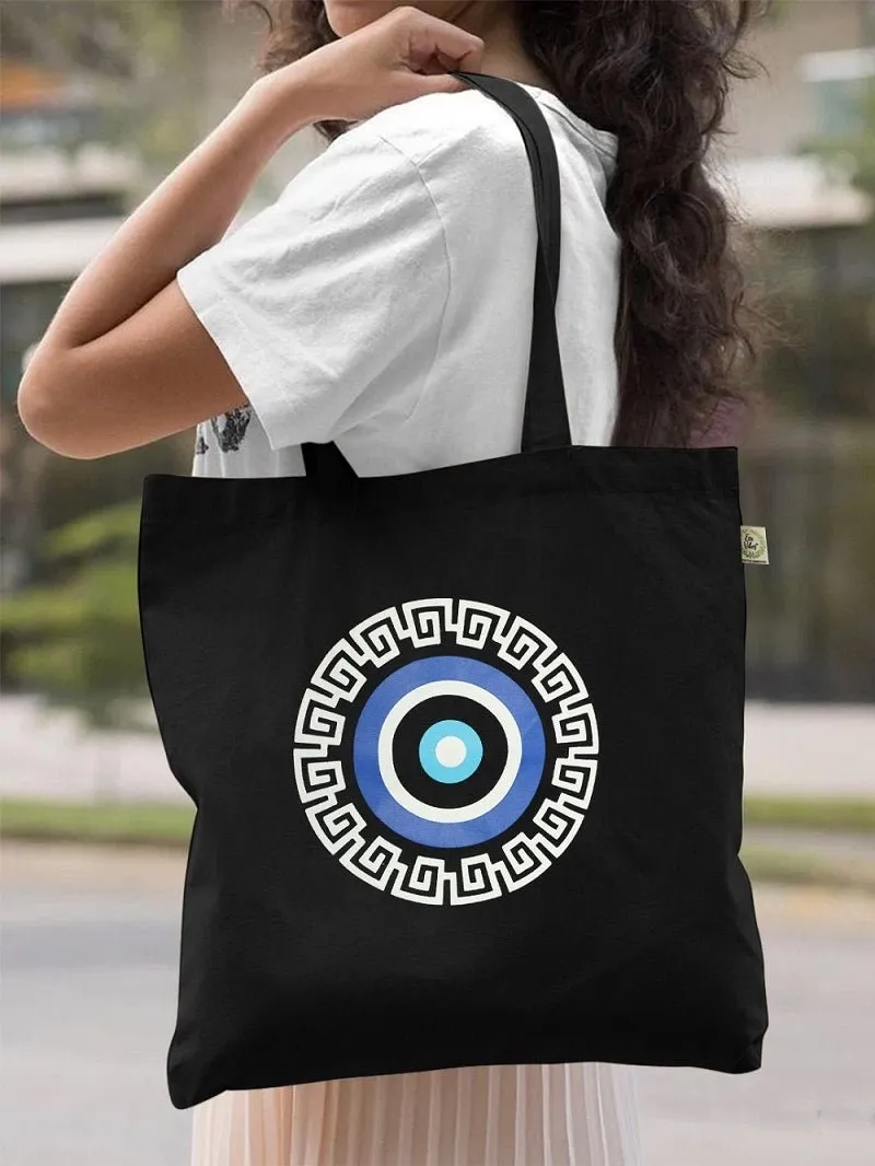 Premium Cotton Canvas Tote Bag- Evil Eye Black