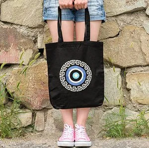 Premium Cotton Canvas Tote Bag- Evil Eye Black