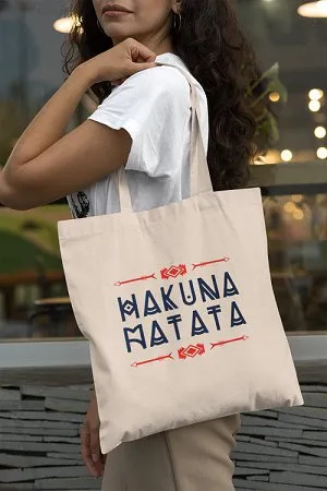 High-Quality White Cotton Canvas Tote Bag - Hakuna Matata Design