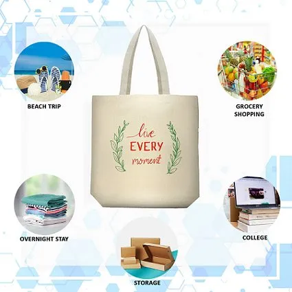 Premium Cotton Canvas Tote Bag- Live Every Moment White