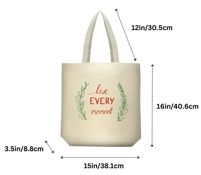 Premium Cotton Canvas Tote Bag- Live Every Moment White